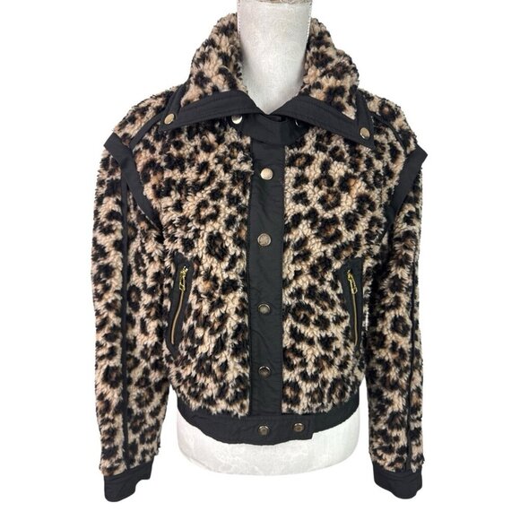 Veronica Beard Women's S Anita Fleece Faux Fur Jacket Brown Animal Crop - Picture 2 of 16